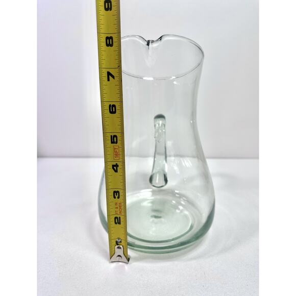 VTG Green Tinted Glass Water Pitcher 8” Tall Bubbled Farmhouse Cottagecore Party - Picture 9 of 12